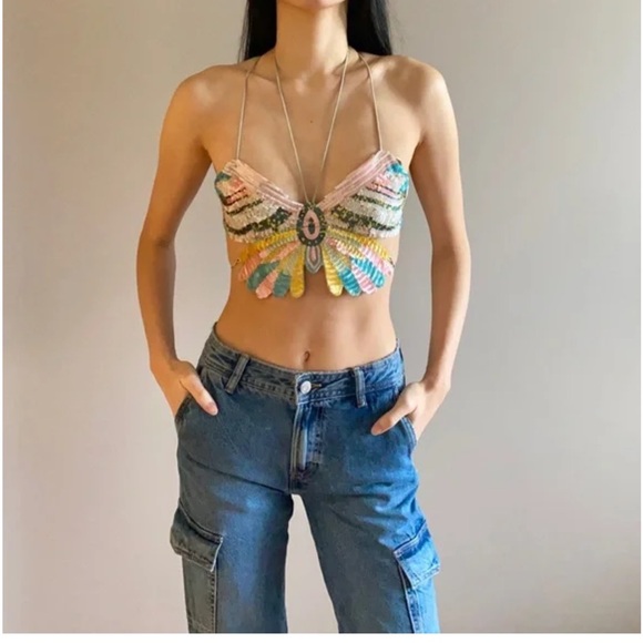 Zara sequin butterfly Crop Festival top New with tags!🦋 - Picture 12 of 16